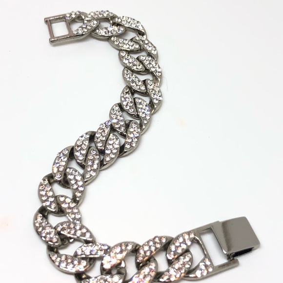 Silver Cuban Link Bracelet with CZ’s - Picture 6 of 8